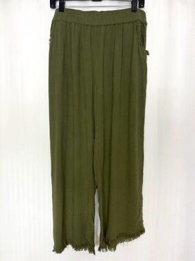 Umgee Linen Blend Frayed Wide Leg Pull-On Pants Size XL